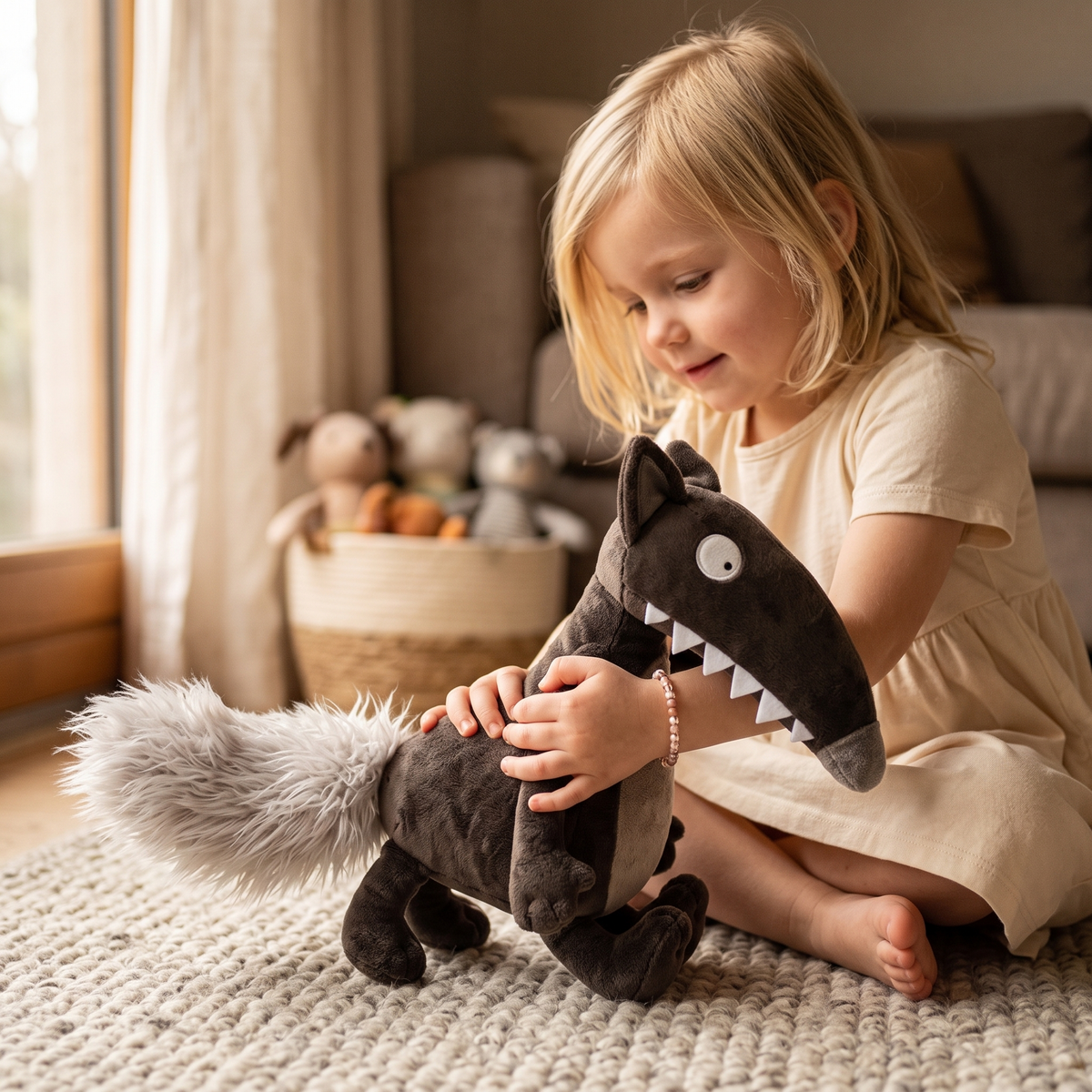 Tekenfilm wolf knuffel met grote tanden