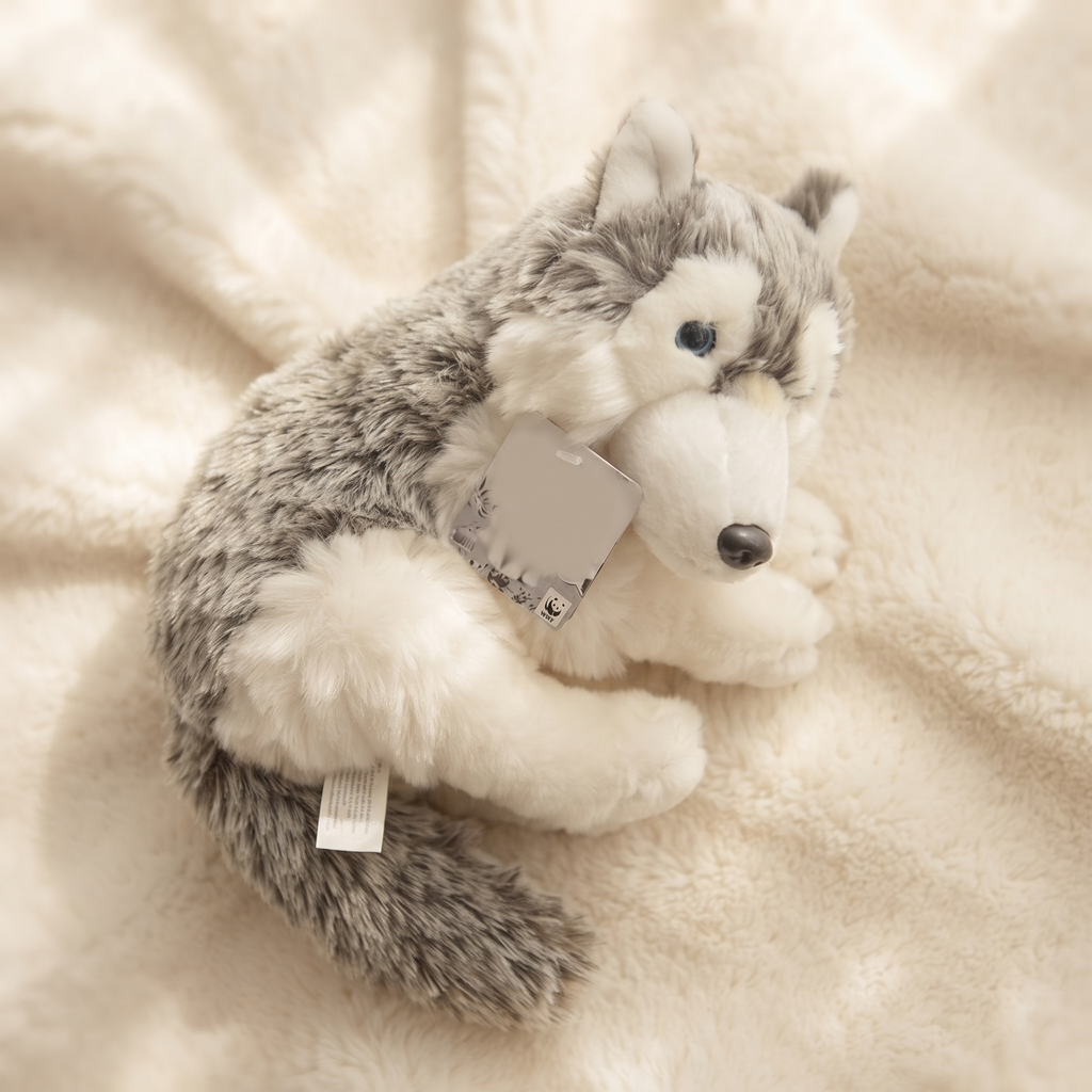 Grijze Siberische wolf knuffel 28 cm