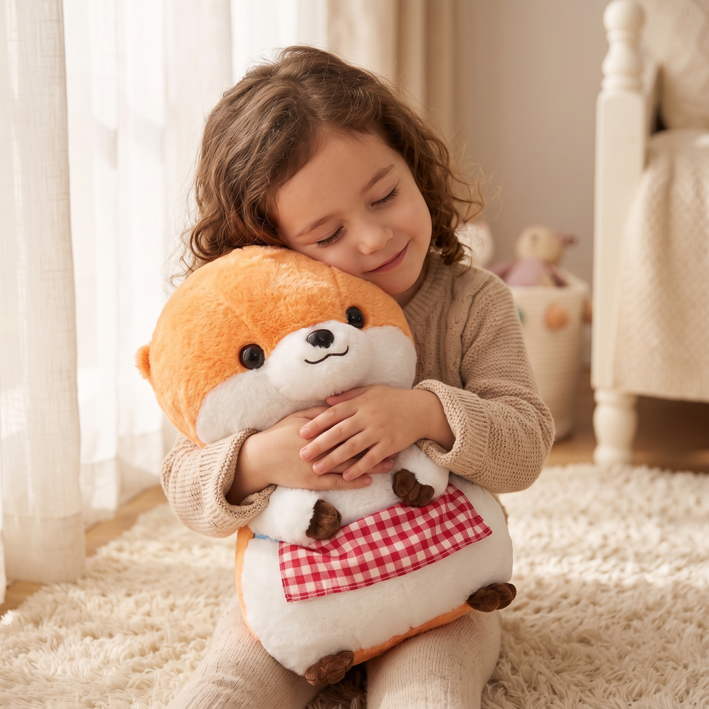 Otter knuffel met geruit schort