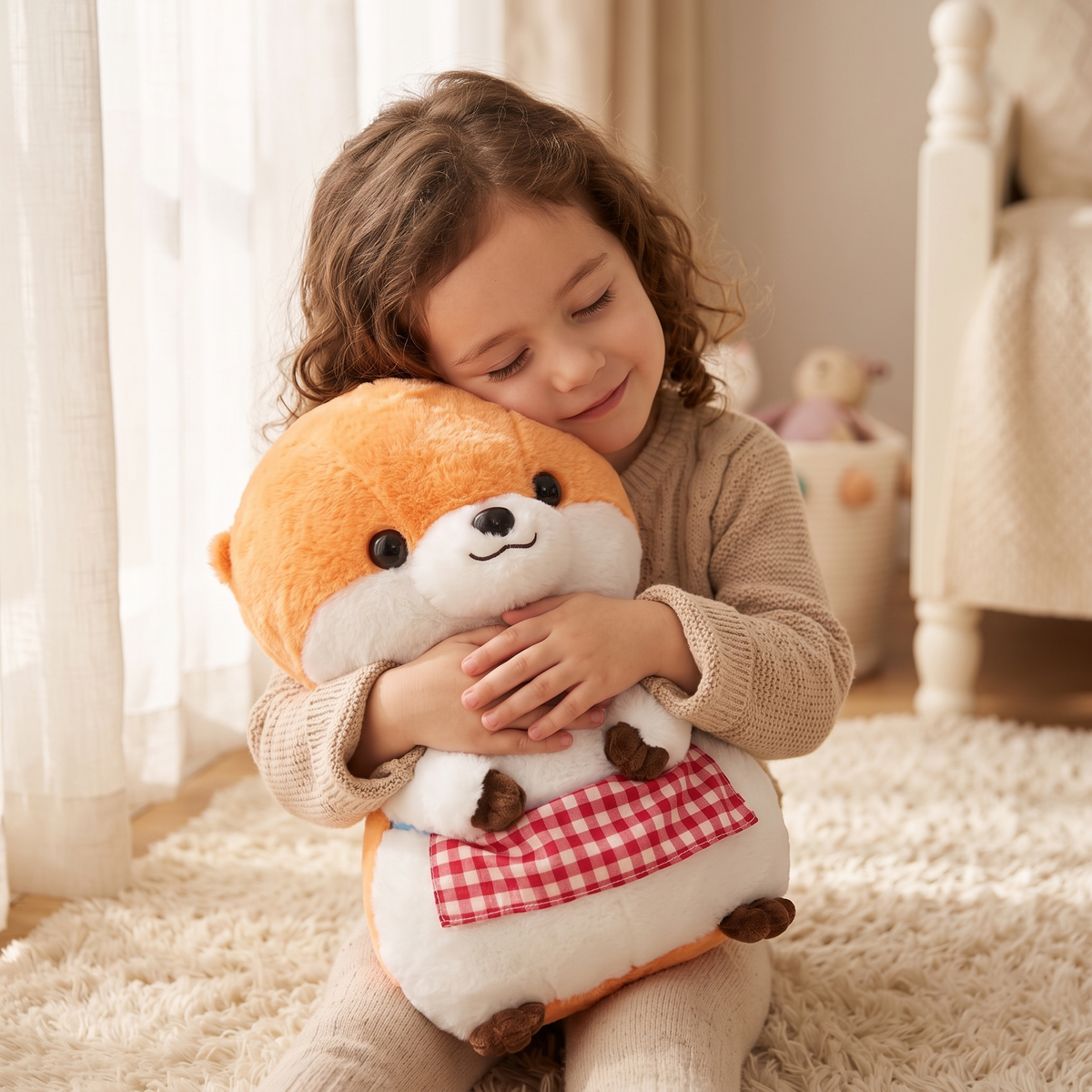 Otter knuffel met geruit schort