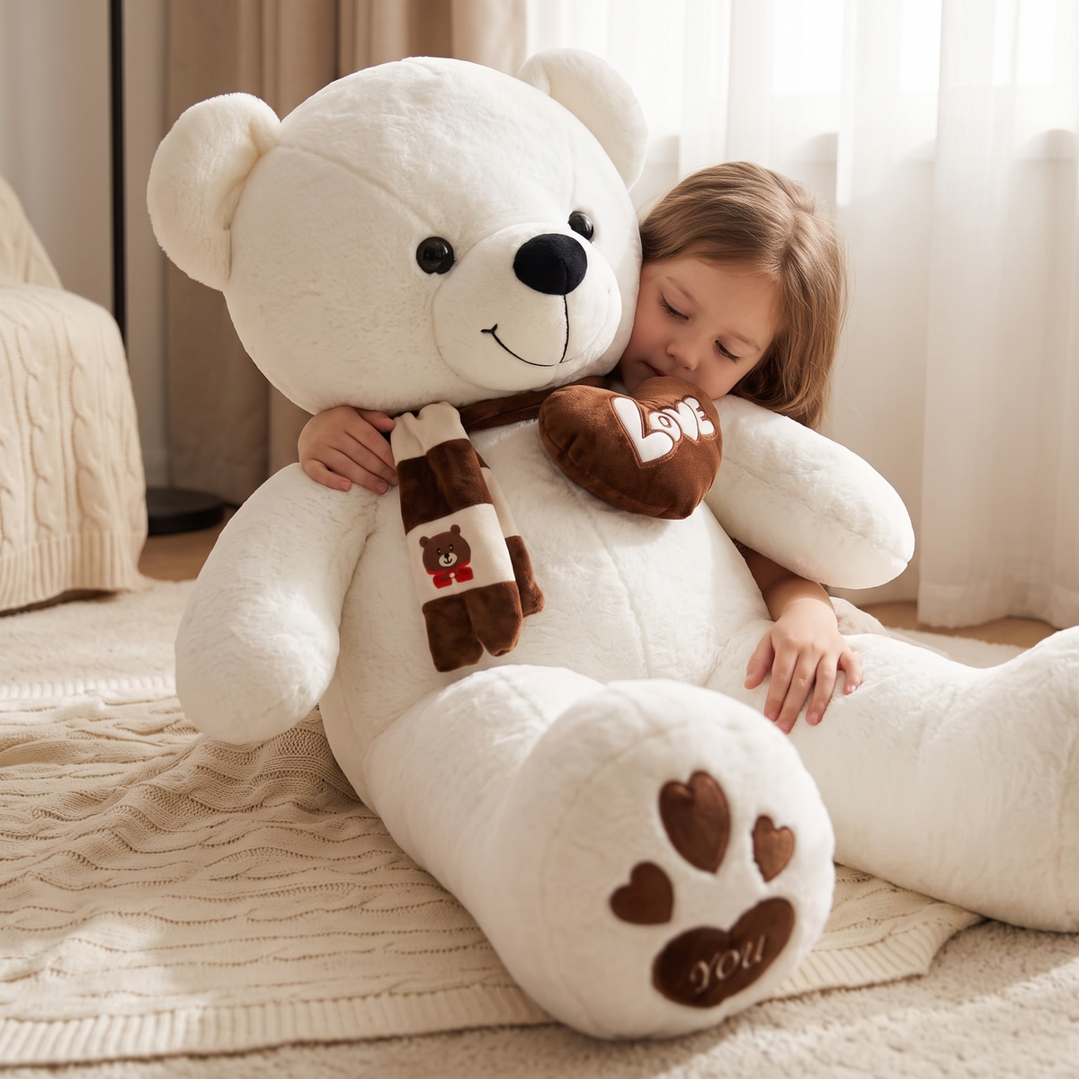 Reusachtige witte beer knuffel met hart Love