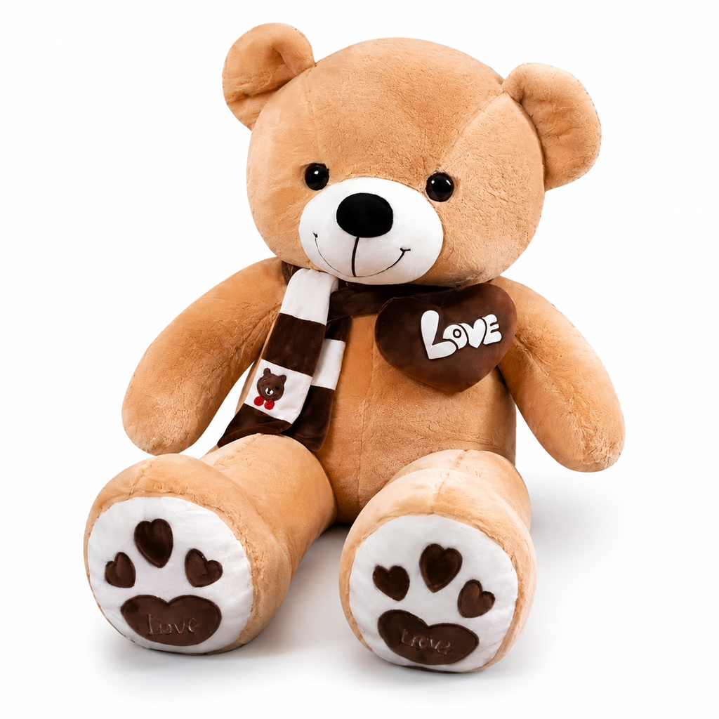 Reusachtige beige beer knuffel met hart Love