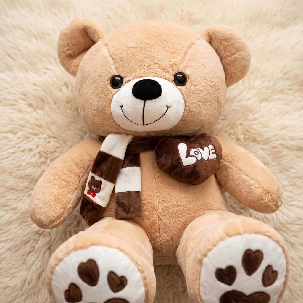 Reusachtige beige beer knuffel met hart Love