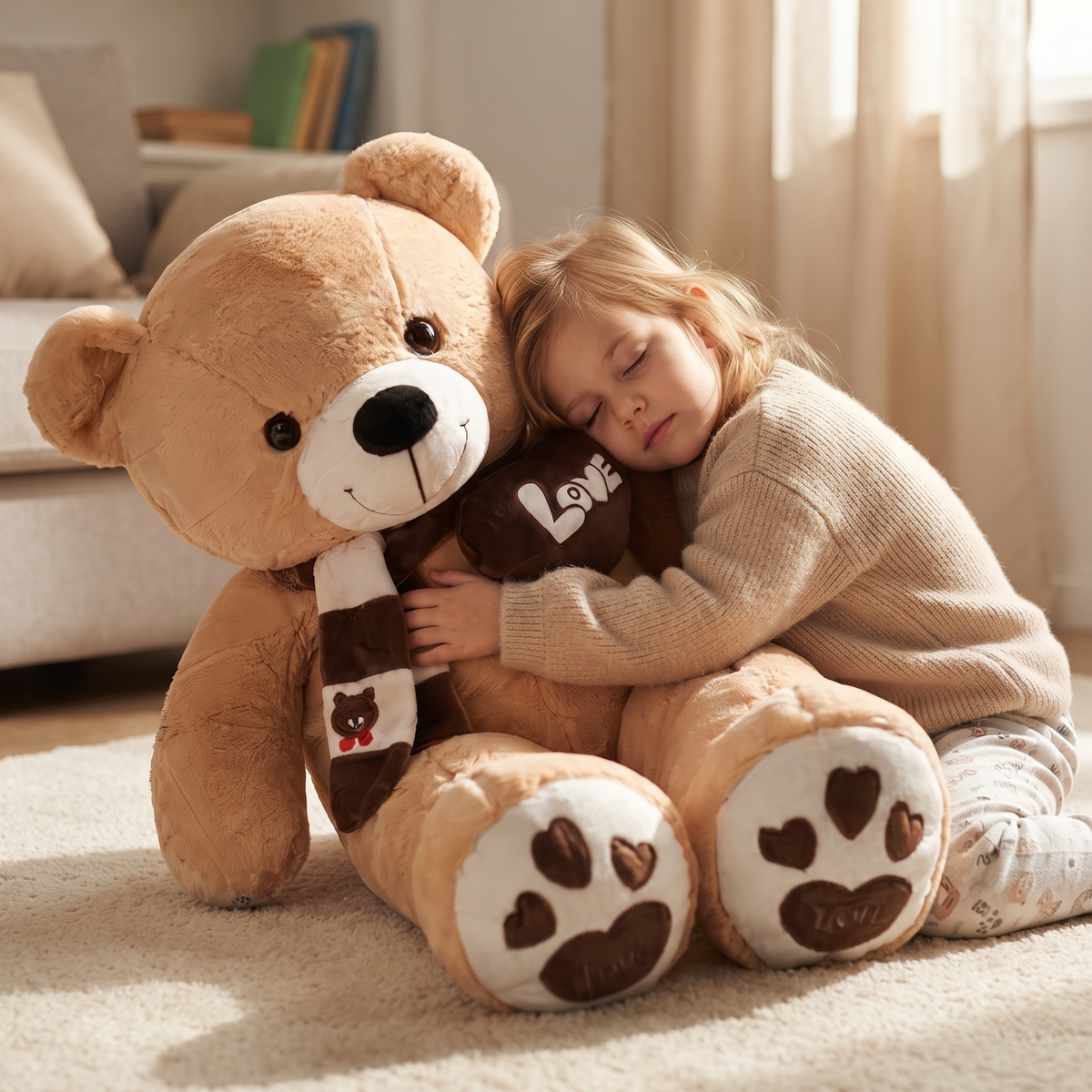 Reusachtige beige beer knuffel met hart Love
