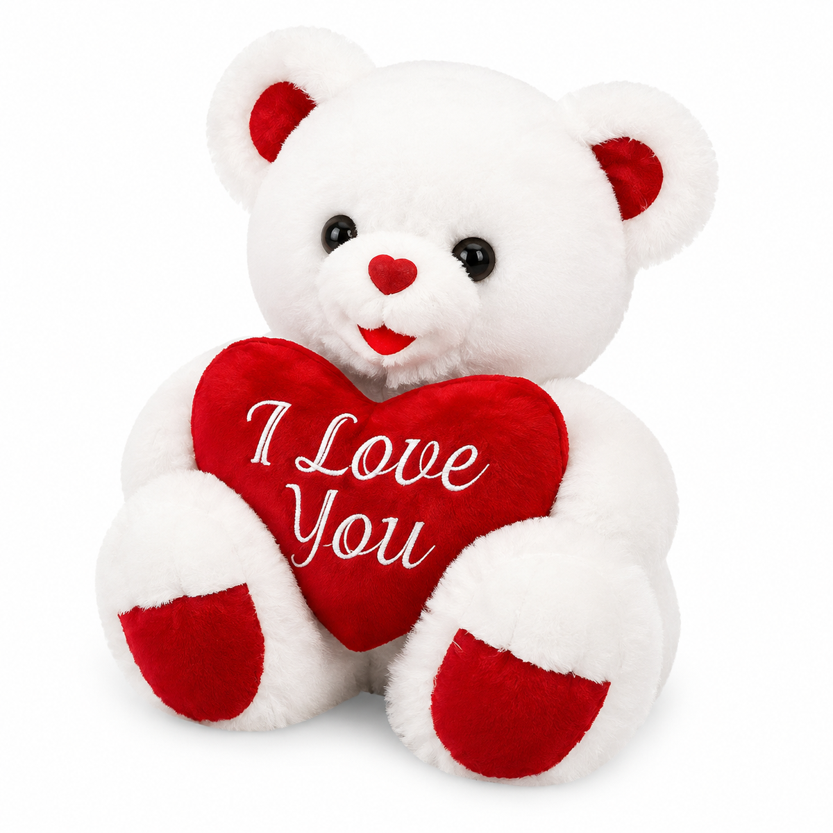 Beertje knuffel met hart I Love You wit en rood