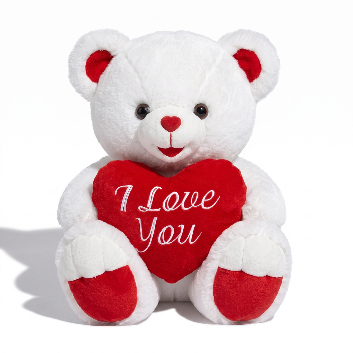 Beertje knuffel met hart I Love You wit en rood