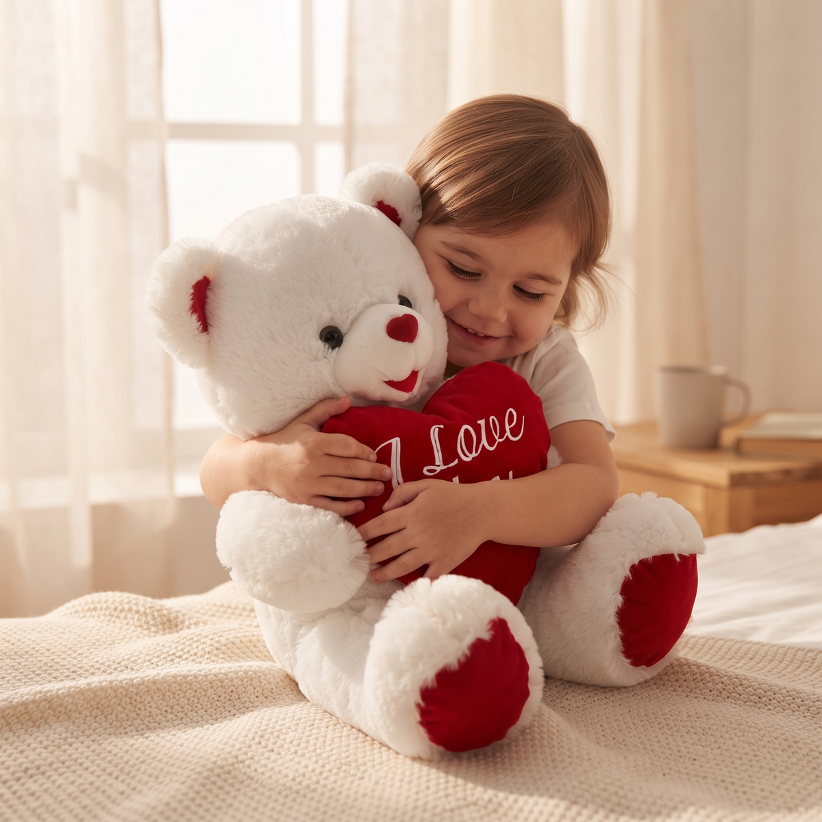 Beertje knuffel met hart I Love You wit en rood
