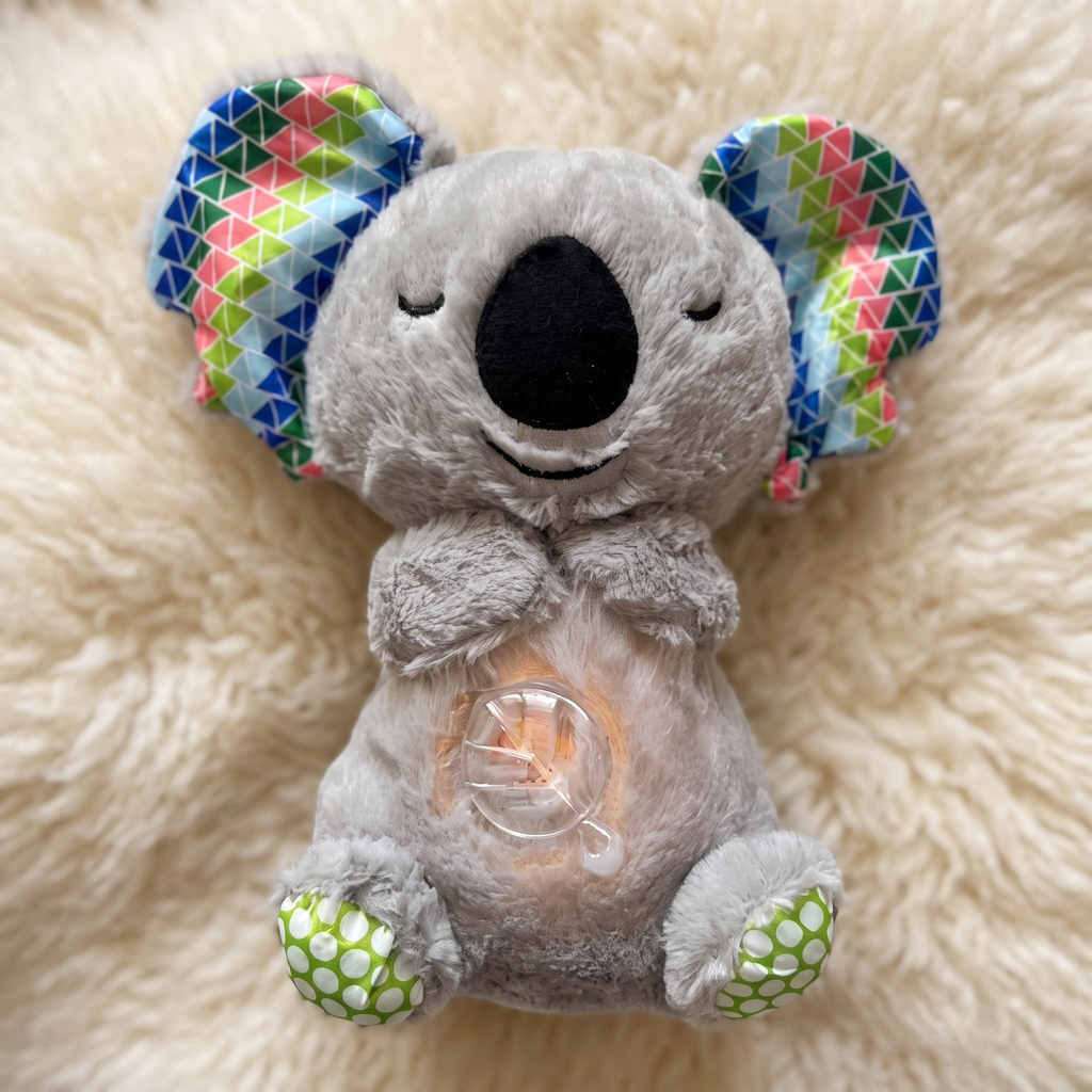 Ademende grijze koala knuffel met rustgevende functie