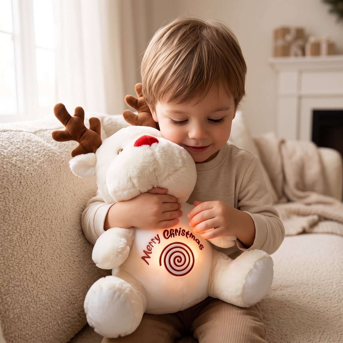 Ademende kerst rendier knuffel wit of bruin