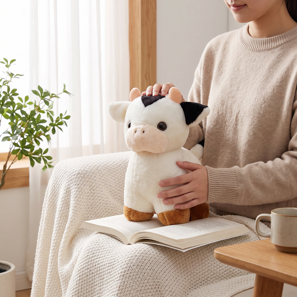 Baby koe knuffel wit en zwart