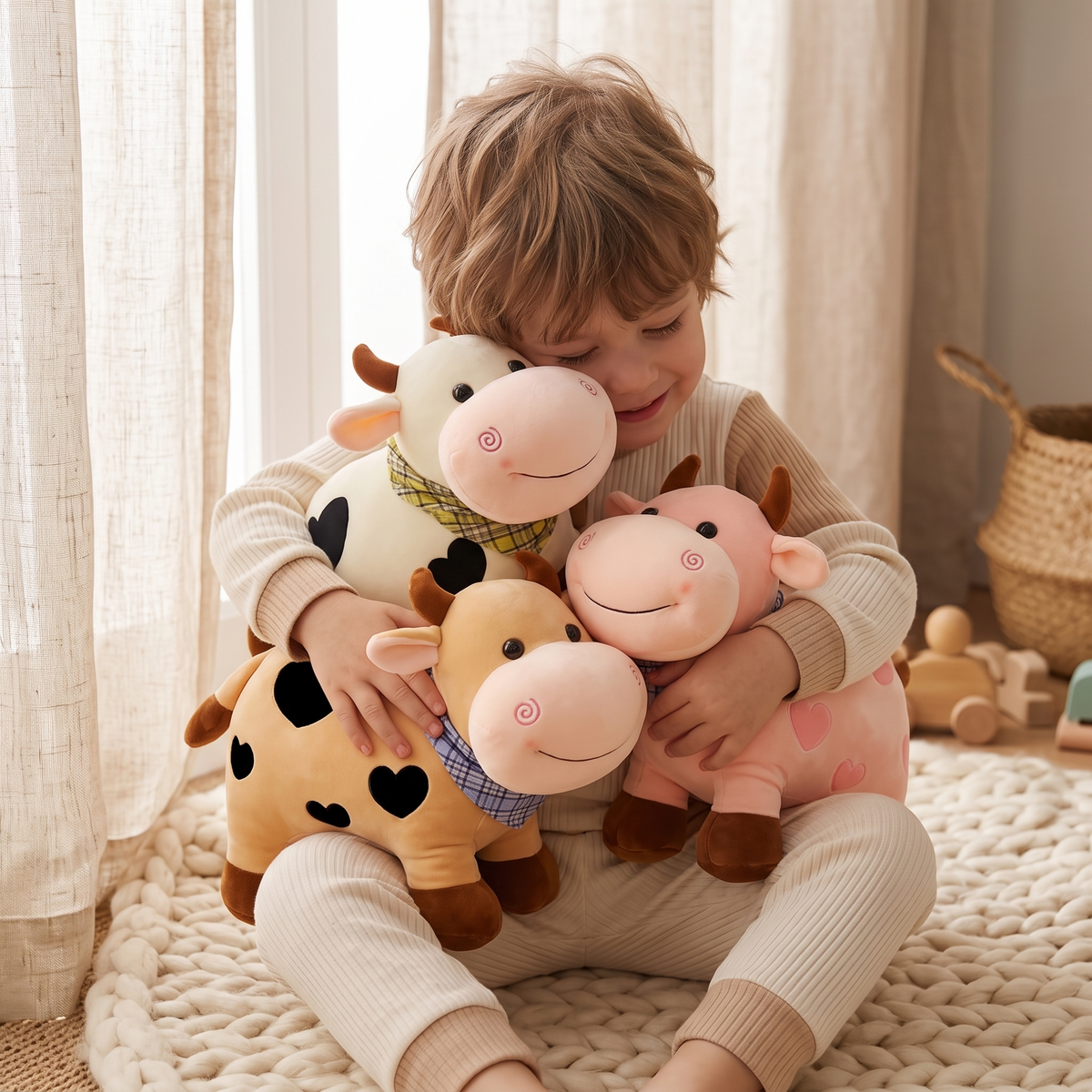 Koe knuffel met hartjesmotief