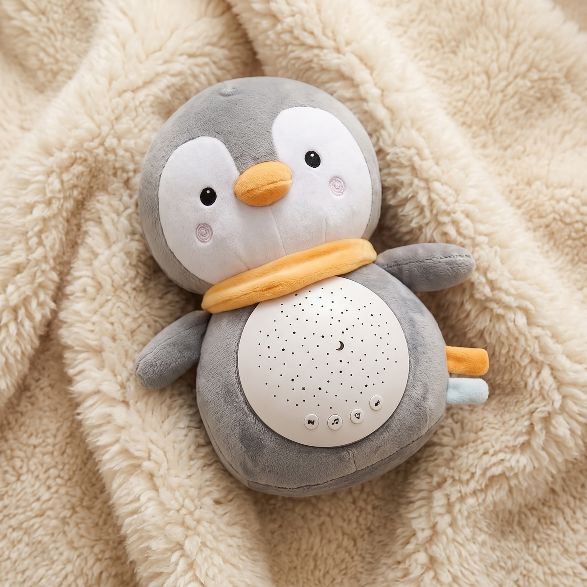 Pinguïn knuffel nachtlampje met witte ruis
