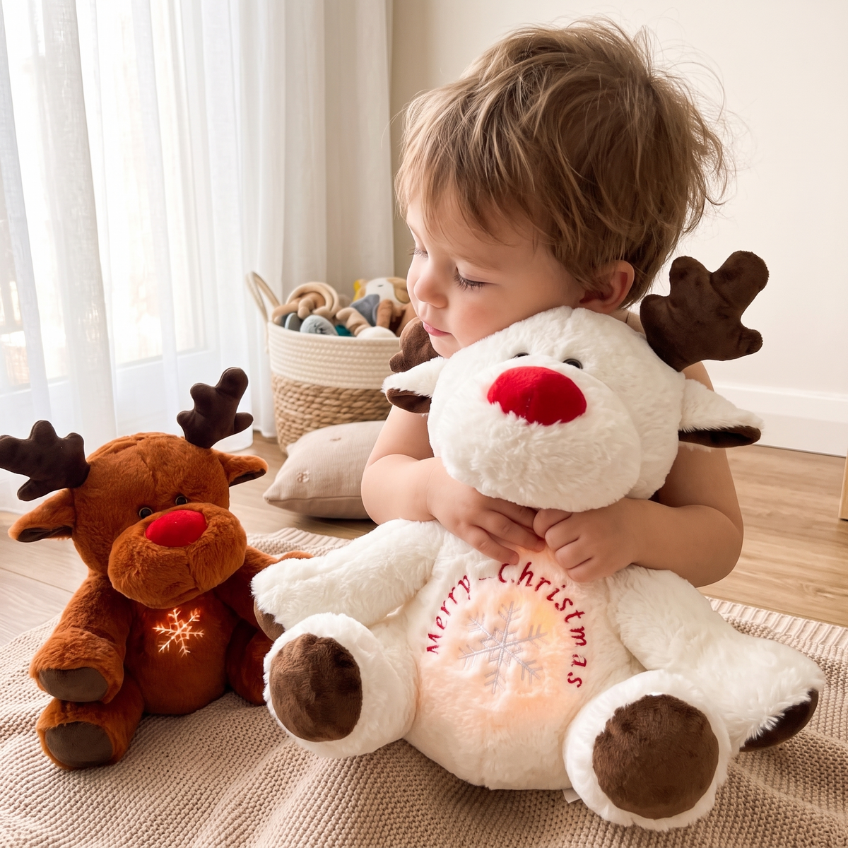 Ademende kerst rendier knuffel nachtlampje
