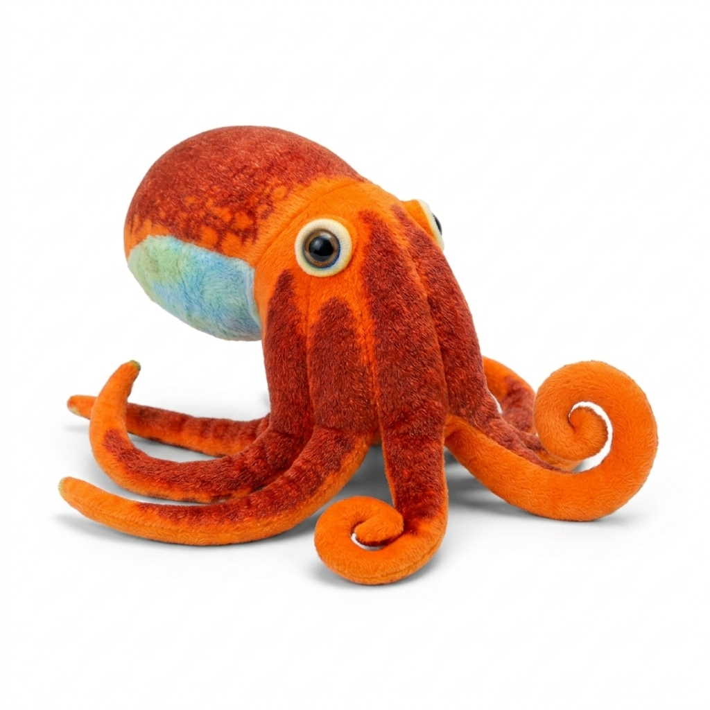 Realistische oranje octopus knuffel met tentakels