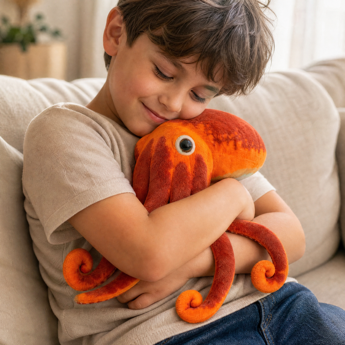 Realistische oranje octopus knuffel met tentakels