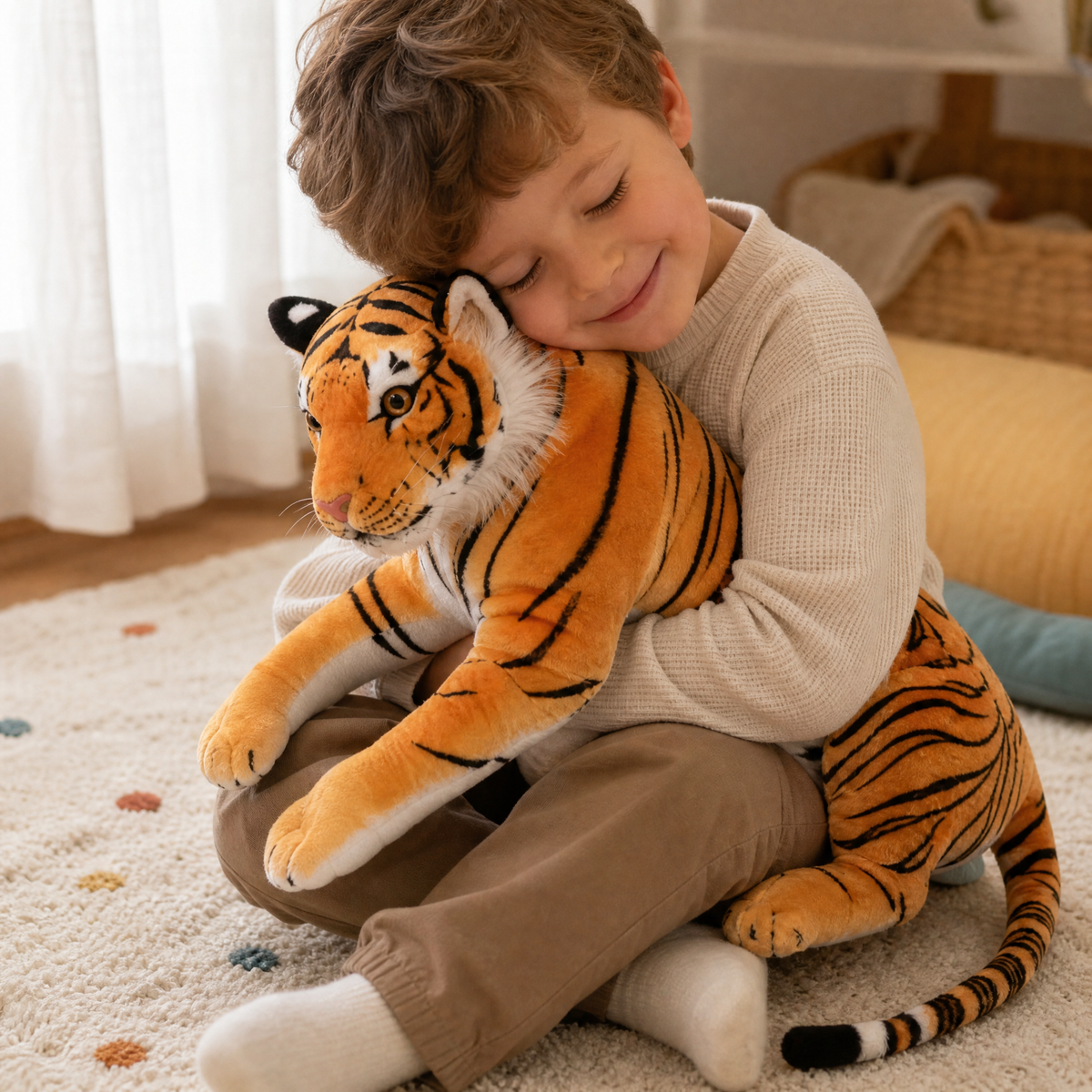 Reusachtige realistische liggende tijger knuffel