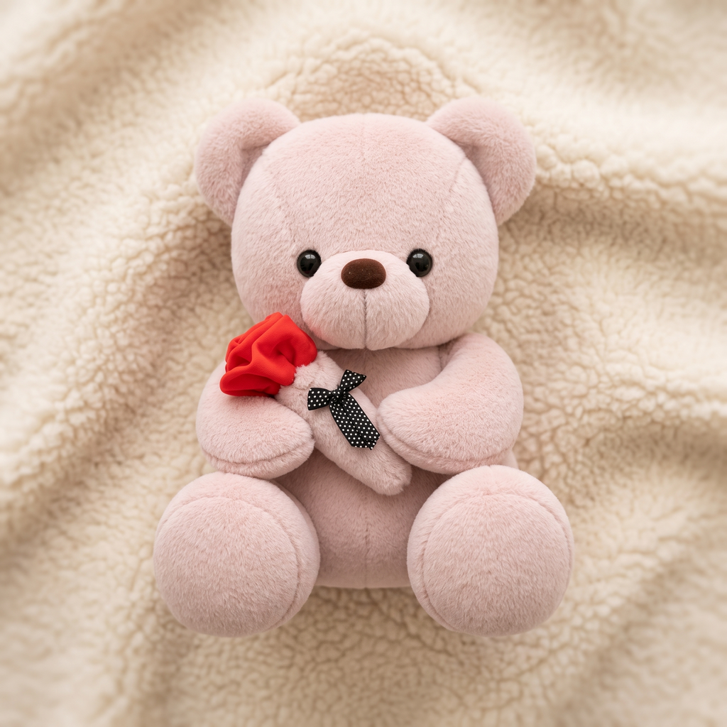 Roze beertje knuffel met rode roos