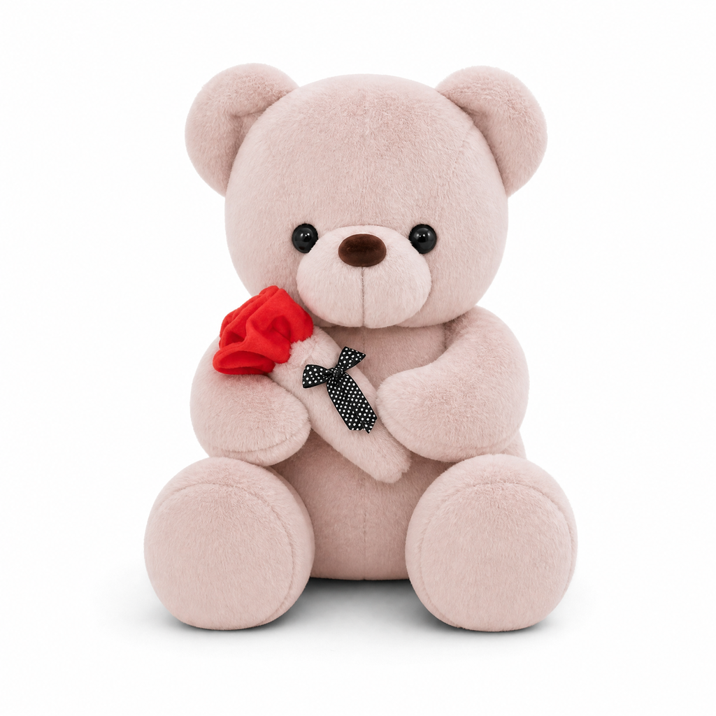Roze beertje knuffel met rode roos