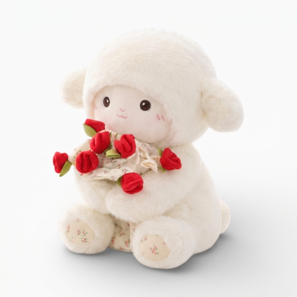 Valentijn schaap knuffel met rozenboeket