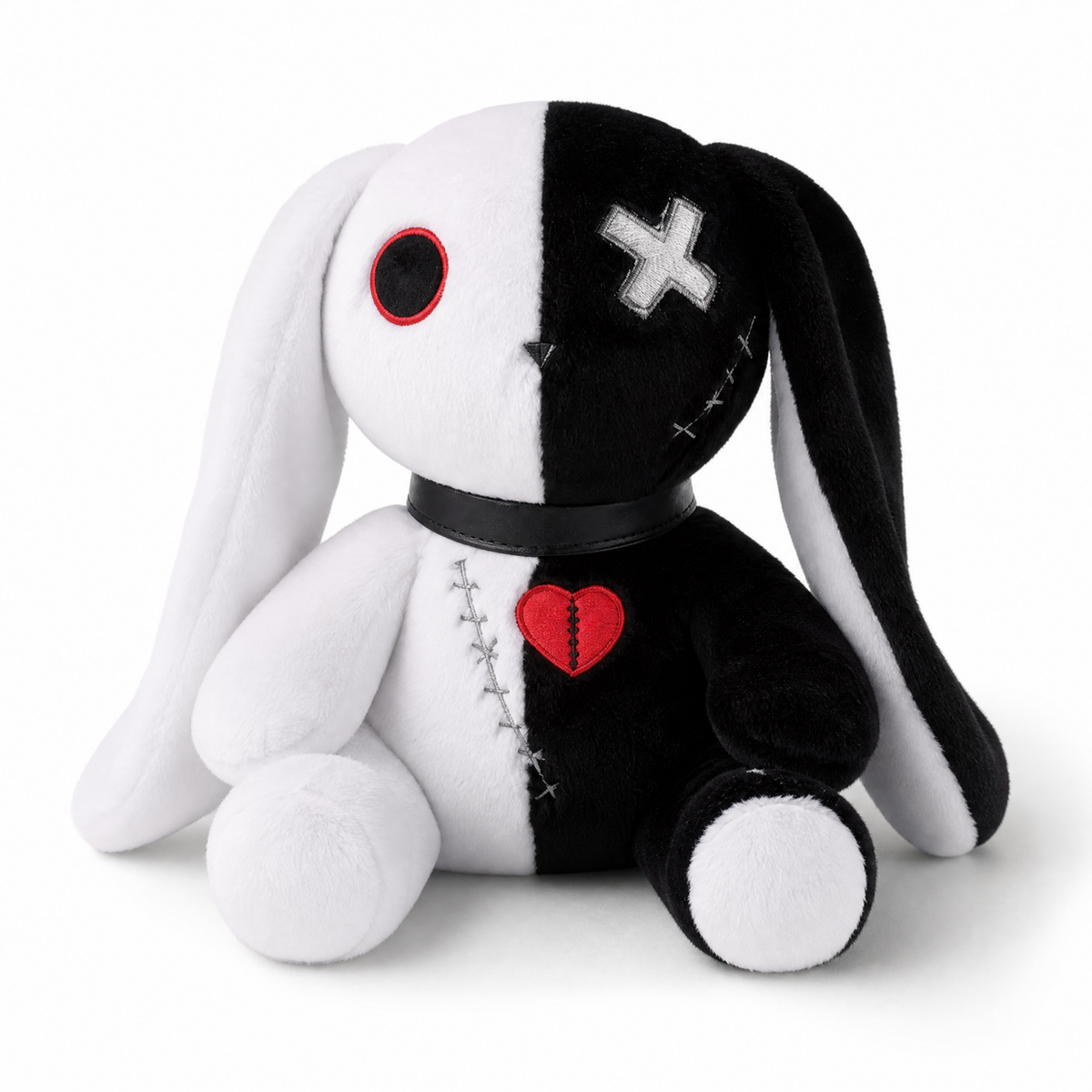 Gothic konijn knuffel zwart-wit met hart
