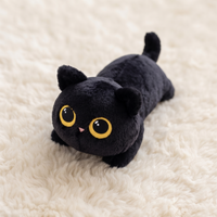 Kawaii zwarte kat knuffel met grote gouden ogen