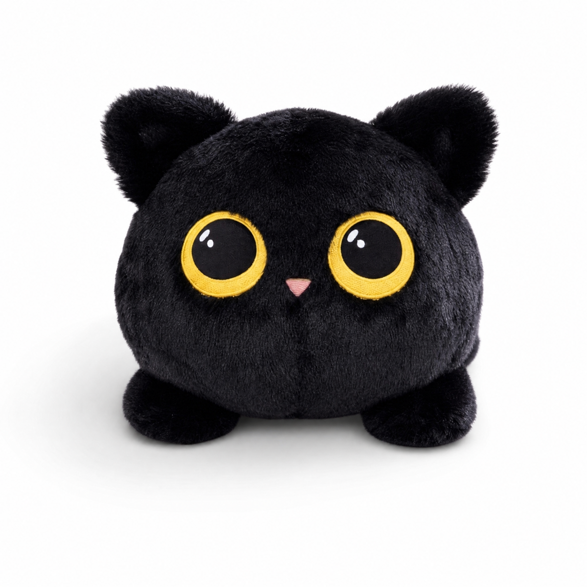 Kawaii zwarte kat knuffel met grote gouden ogen