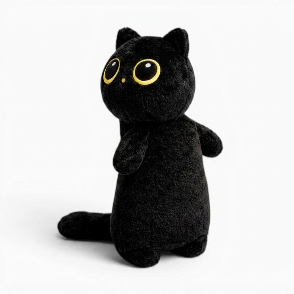 Kawaii zwarte kat knuffel met grote ogen