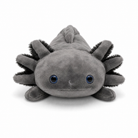 Realistische zwarte axolotl knuffel met blauwe ogen
