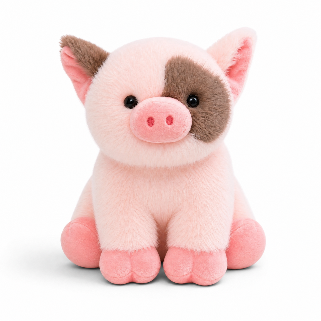 Roze varken knuffel met bruine vlek