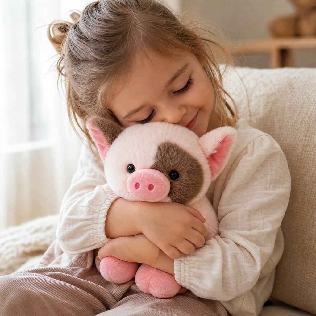 Roze varken knuffel met bruine vlek