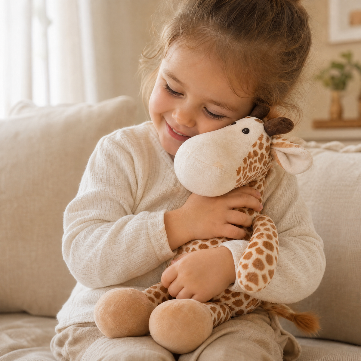 Zittende giraf knuffel met grote hoeven