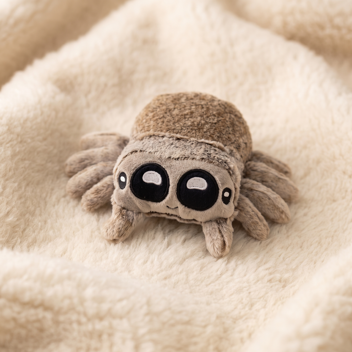 Grijze spin knuffel met grote ogen