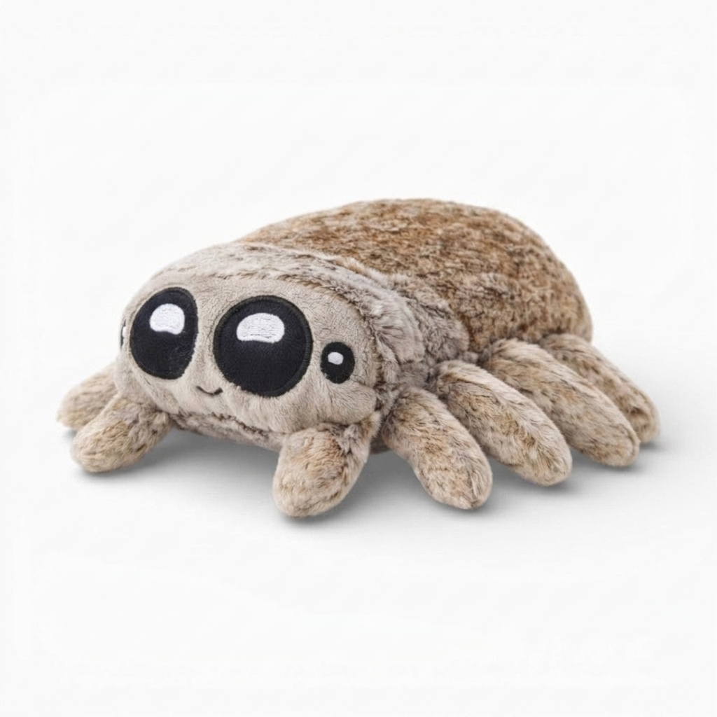 Grijze spin knuffel met grote ogen