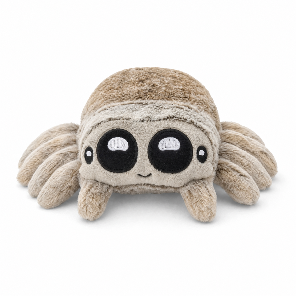 Grijze spin knuffel met grote ogen