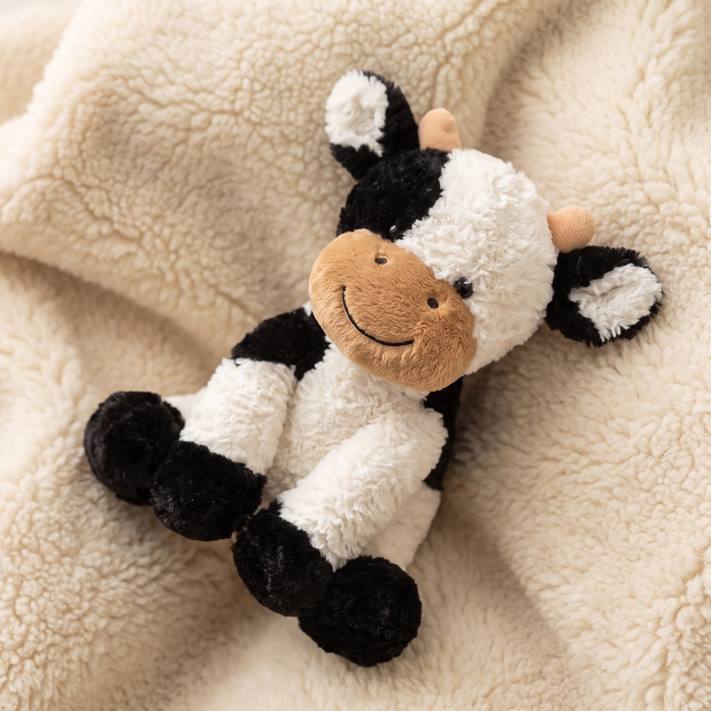 Zachte koe knuffel zwart en wit Plushie Planet